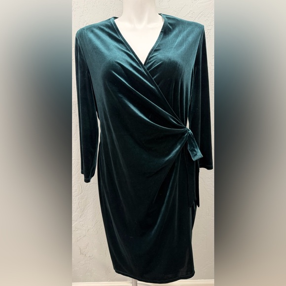 Anne Klein Dresses & Skirts - Anne Klein Green Velvet Wrap Dress Long Sleeve Midi Party Holiday Dress XXL